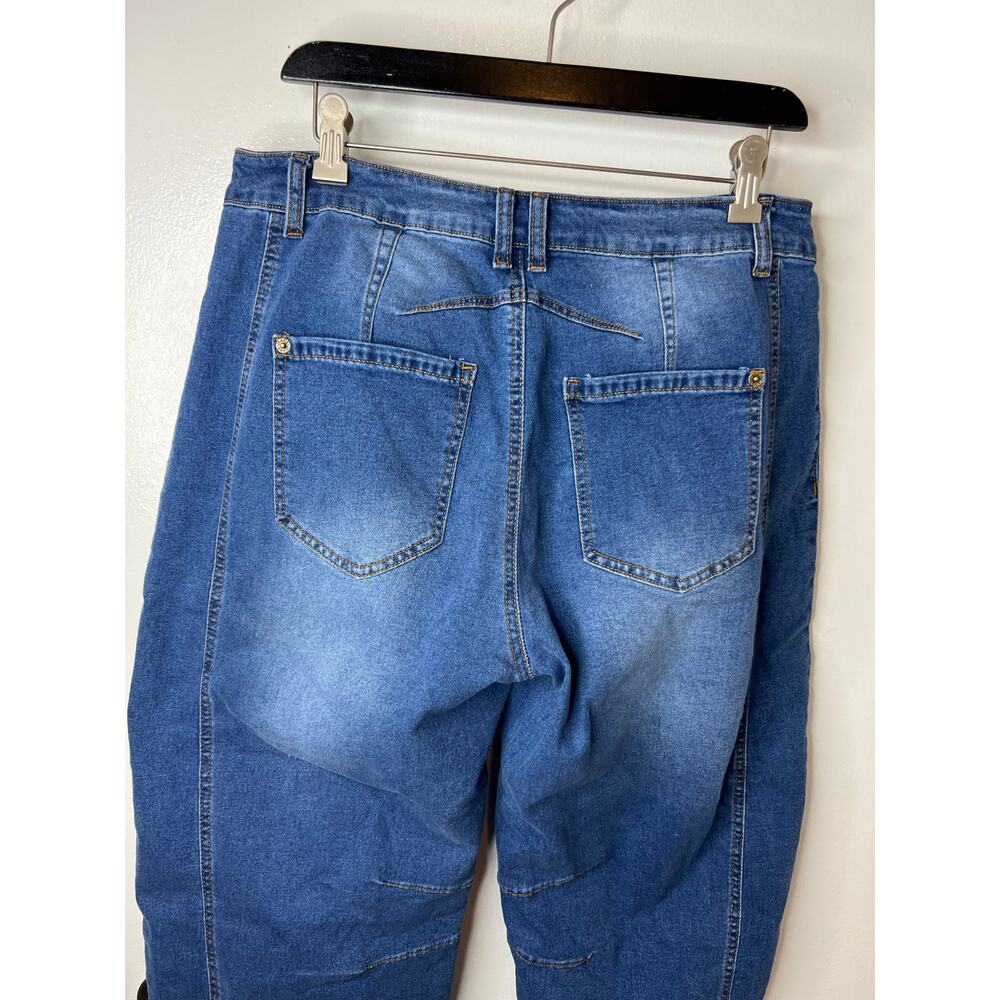 Classic Blue Women's Cropped Denim High Waisted Stretch Barrel Jeans ~ Size XL - Picture 6 of 9